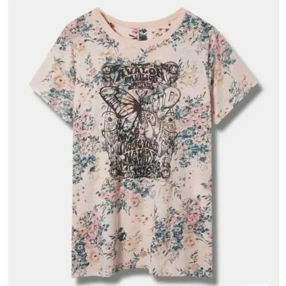 Torrid Wild Soul Vintage Pink Avalon Music Floral Tee Cotton Size 2